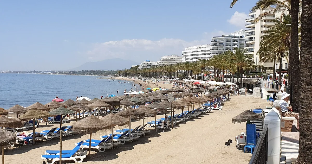 Rows of sunbeds and palm parasols on Playa de la Fontanilla, Marbella — when the beach season starts